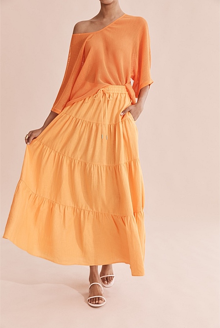 Delaney Tiered Maxi Skirt  Orange  Ivy  Olive Boutique